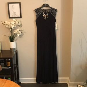 Brand New Deep Navy Gown With Beaded Detail